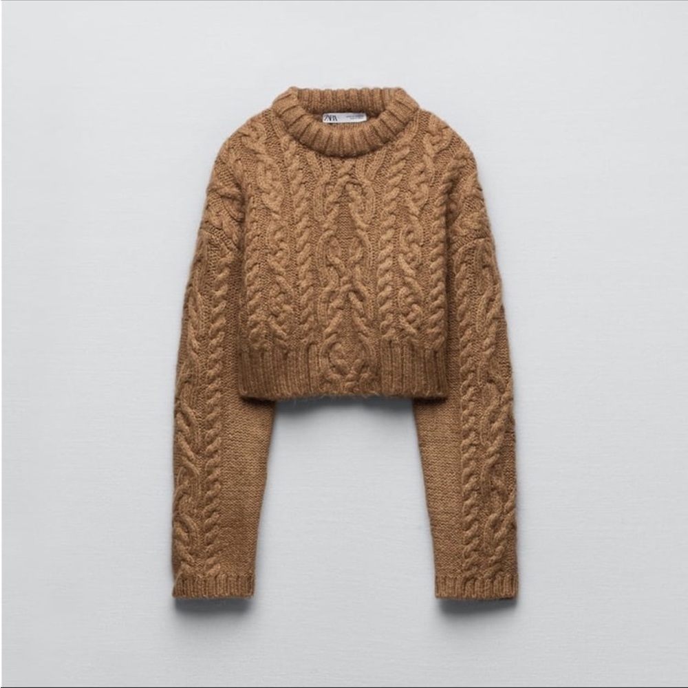 Zara Taupe Brown Cable Knit Sweater